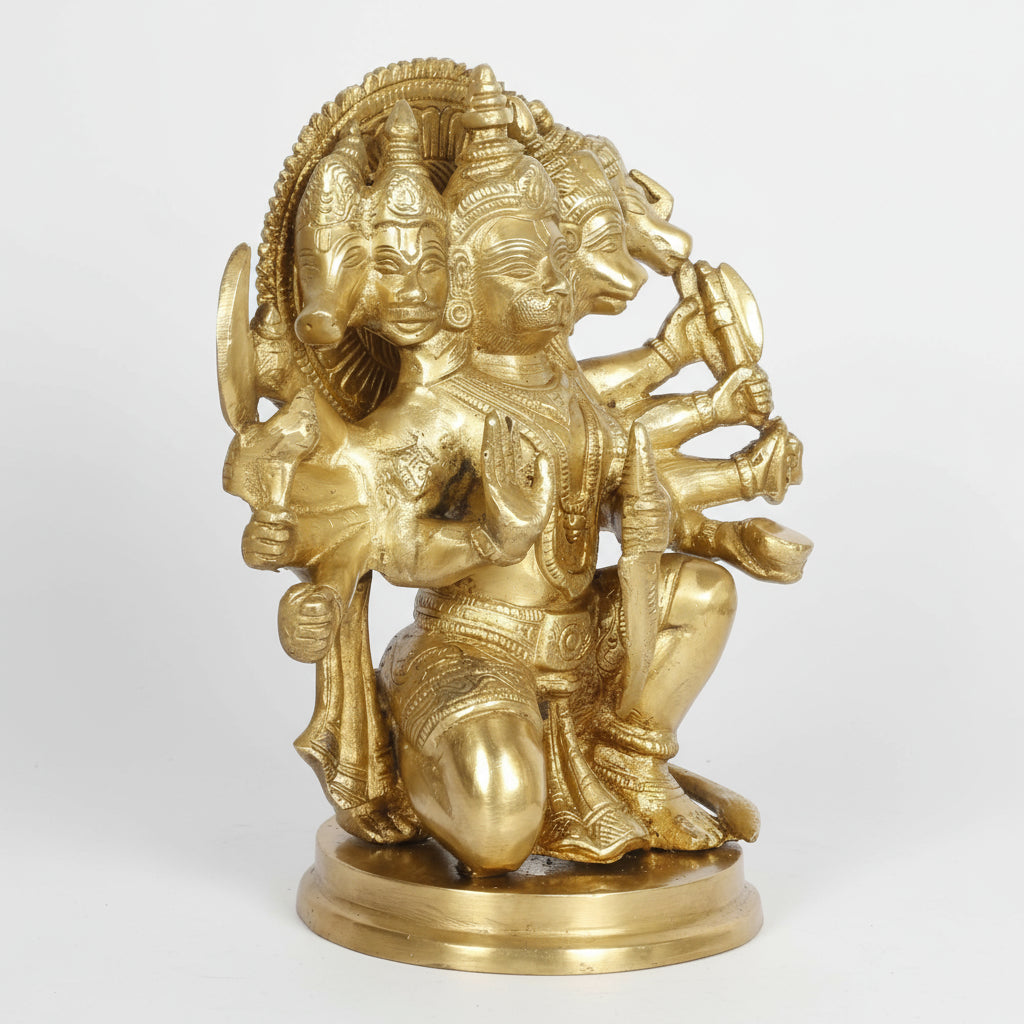 Brass Bajrangbali Panchmukhi Murti Hanuman Ji Idol Statue Home Office Decor Gift Mandir Temple Size 9 Inches